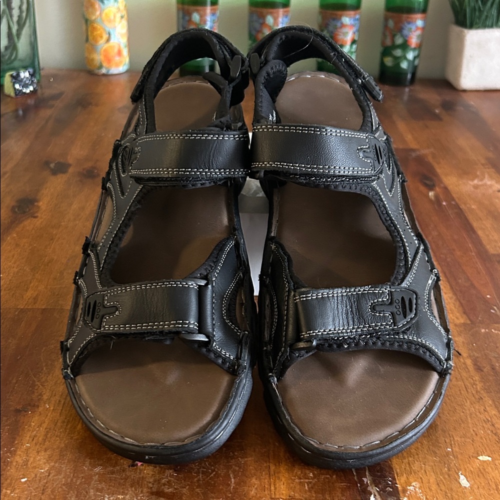 Jousen Black Leather Men's Outdoor Summer Velcro Straps Sandals:
